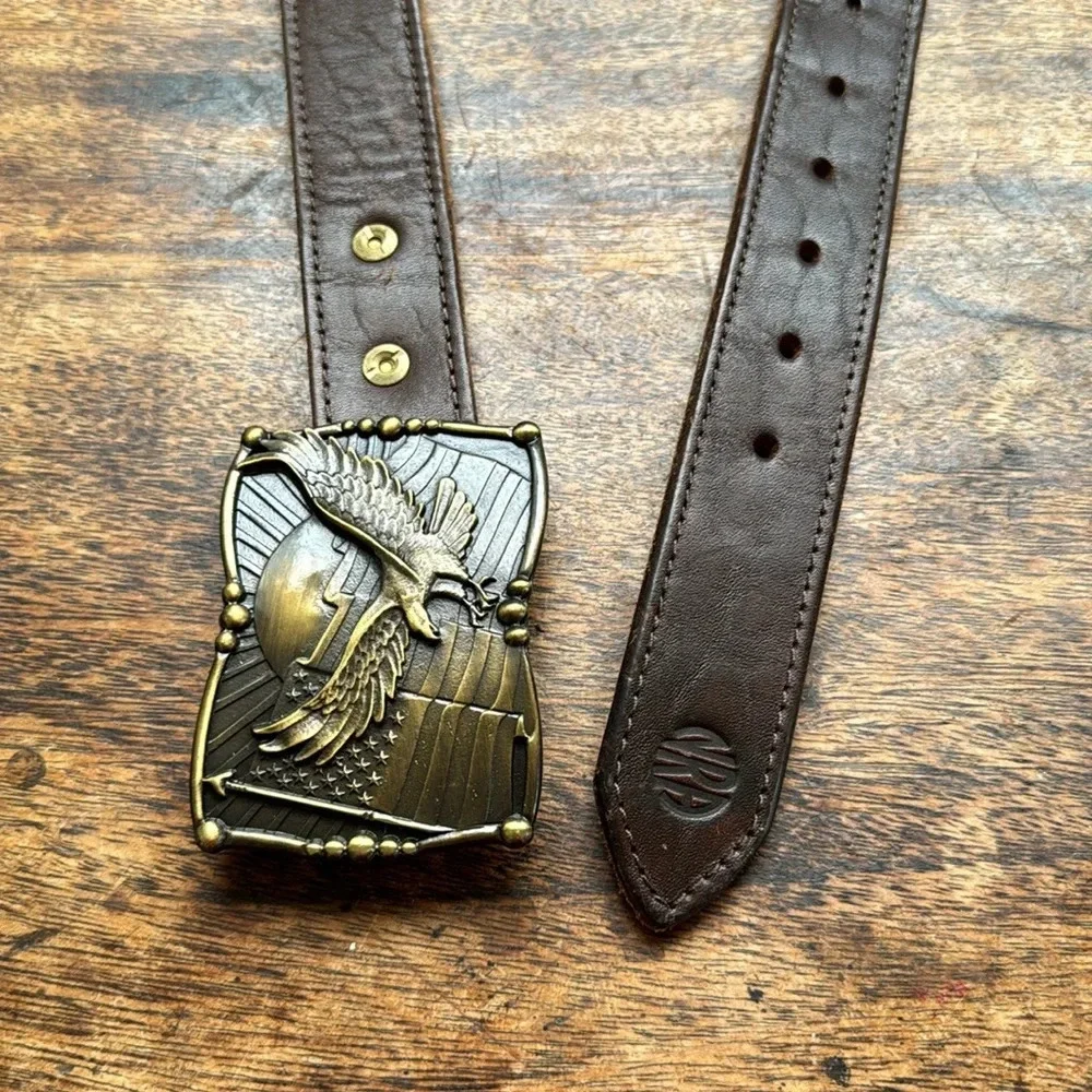 NRA travel zipper belt w/ American Eagle, Flag & NRA embossed leather belt sz 46